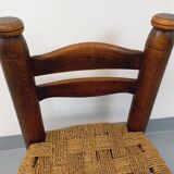 Vintage Charles Dudouyt Brutalist Low Chair in Wood and Straw