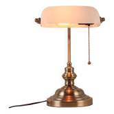 Old bronze banker desk lamp notary art deco opaline white vintage