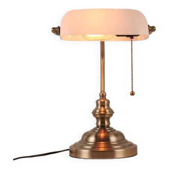 Old bronze banker desk lamp notary art deco opaline white vintage