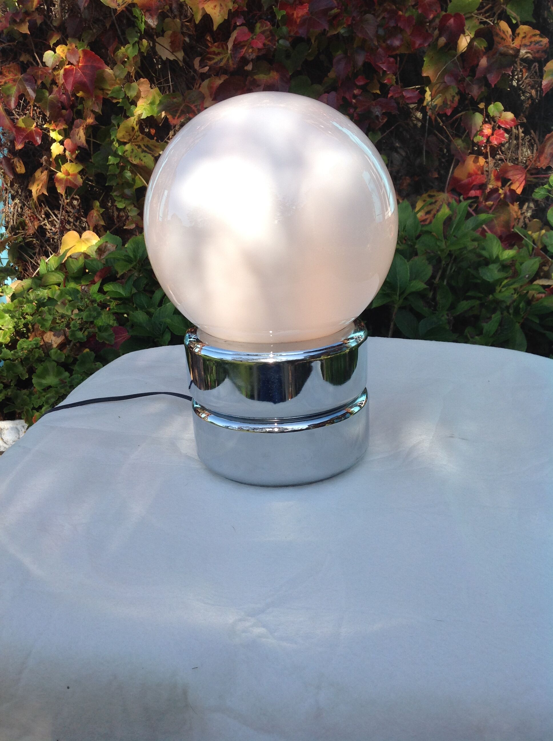 Vintage chrome and opaline lamp, 70s