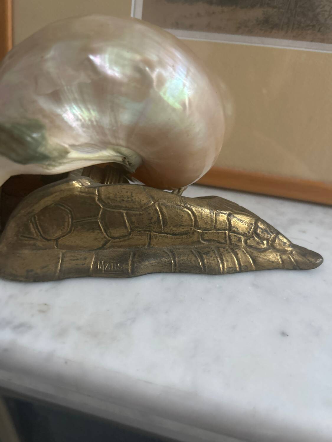 ART DECO SIGNED Snail Night Light - MOTHER-OF-PEARL BRONZE