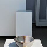 White and glossy brown two-tone ceramic bowl, matt earth
