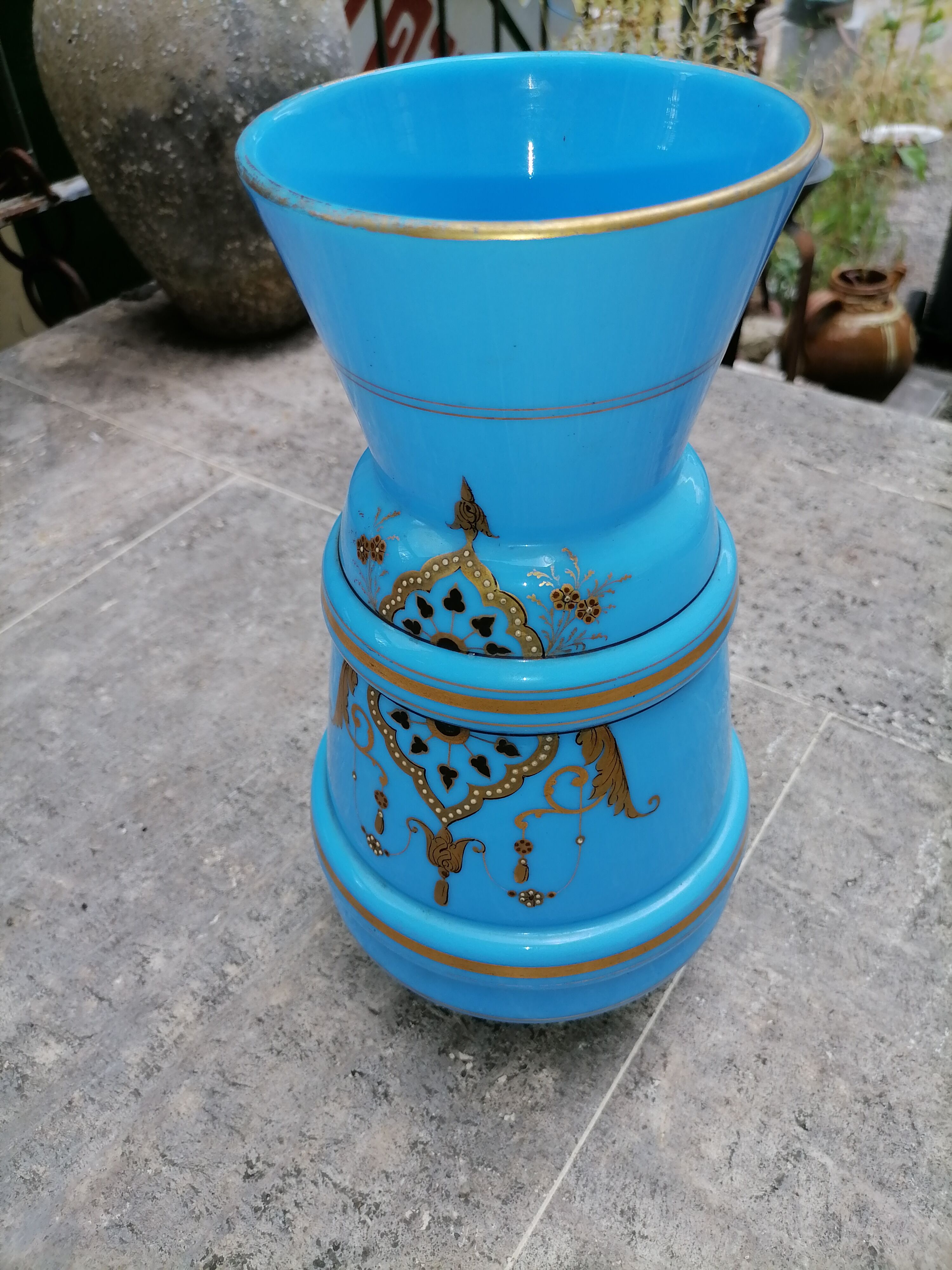 Golden blue opaline vase