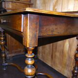 Louis XIII writing table in walnut, turned baluster x-shaped legs.