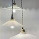 Suspension triple abat-jour vintage en opaline blanche
