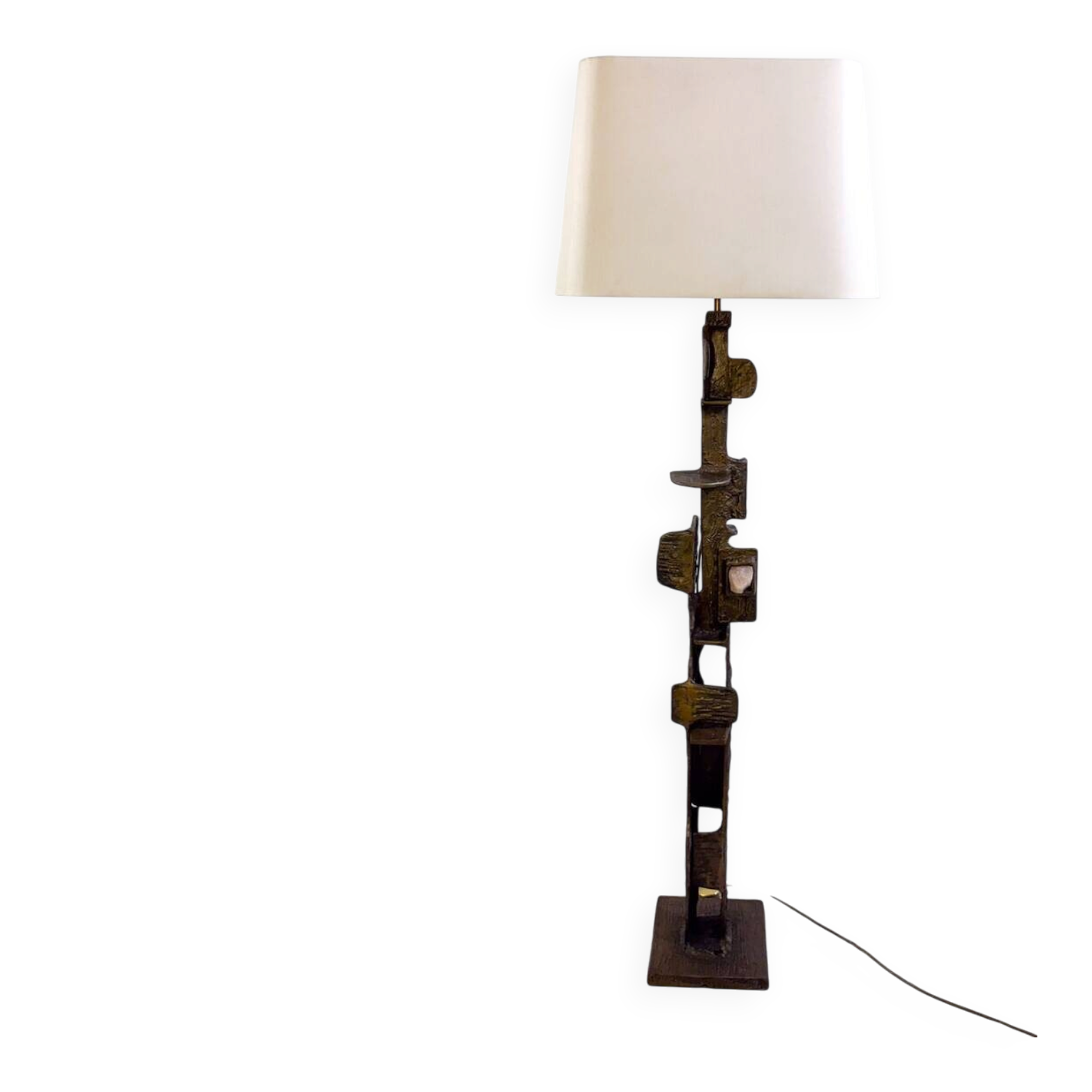 Brutalist bronze Floor Lamp with Incrusted Stones , 1970s