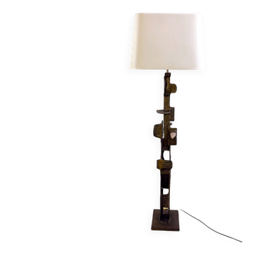 Lampadaire en bronze brutaliste avec pierres incrustées, années 1970