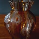 Faceted Vase Chiseled in Amber Bohemian Crystal from the 50s/60s.