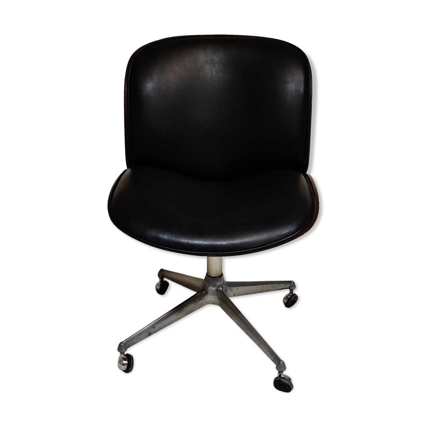 Black leather desk chair by Ico Parisi for MIM Roma