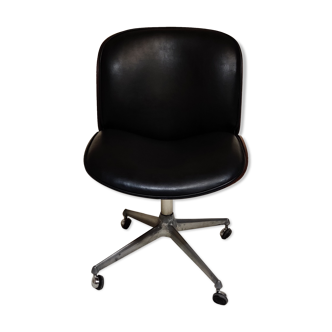 Black leather desk chair by Ico Parisi for MIM Roma