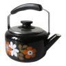 Old enameled kettle decorated with large flowers design 1970 retro kitchen decor