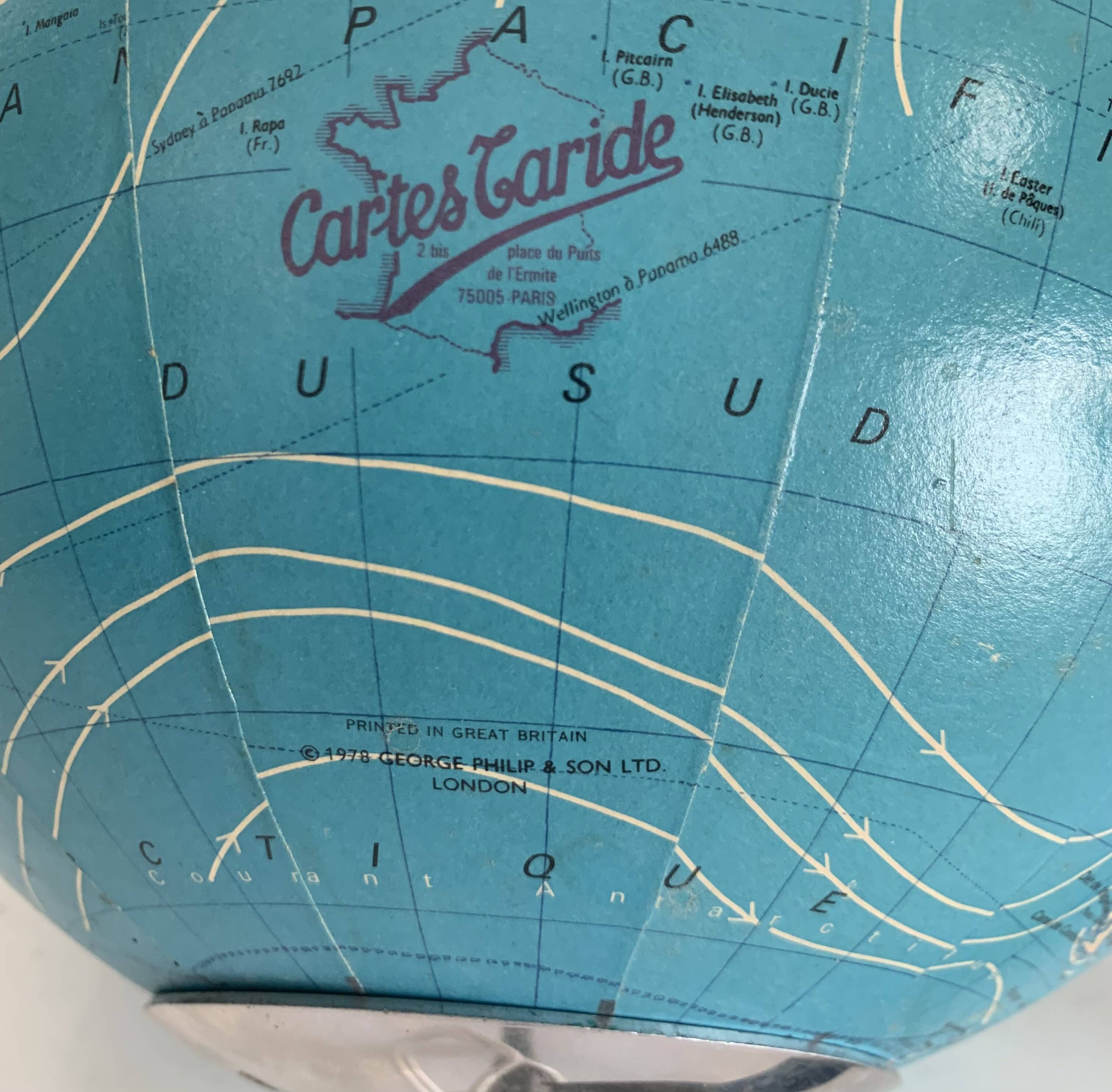 Globe vintage 1978 terrestre mappemonde Taride tripode - 28 cm