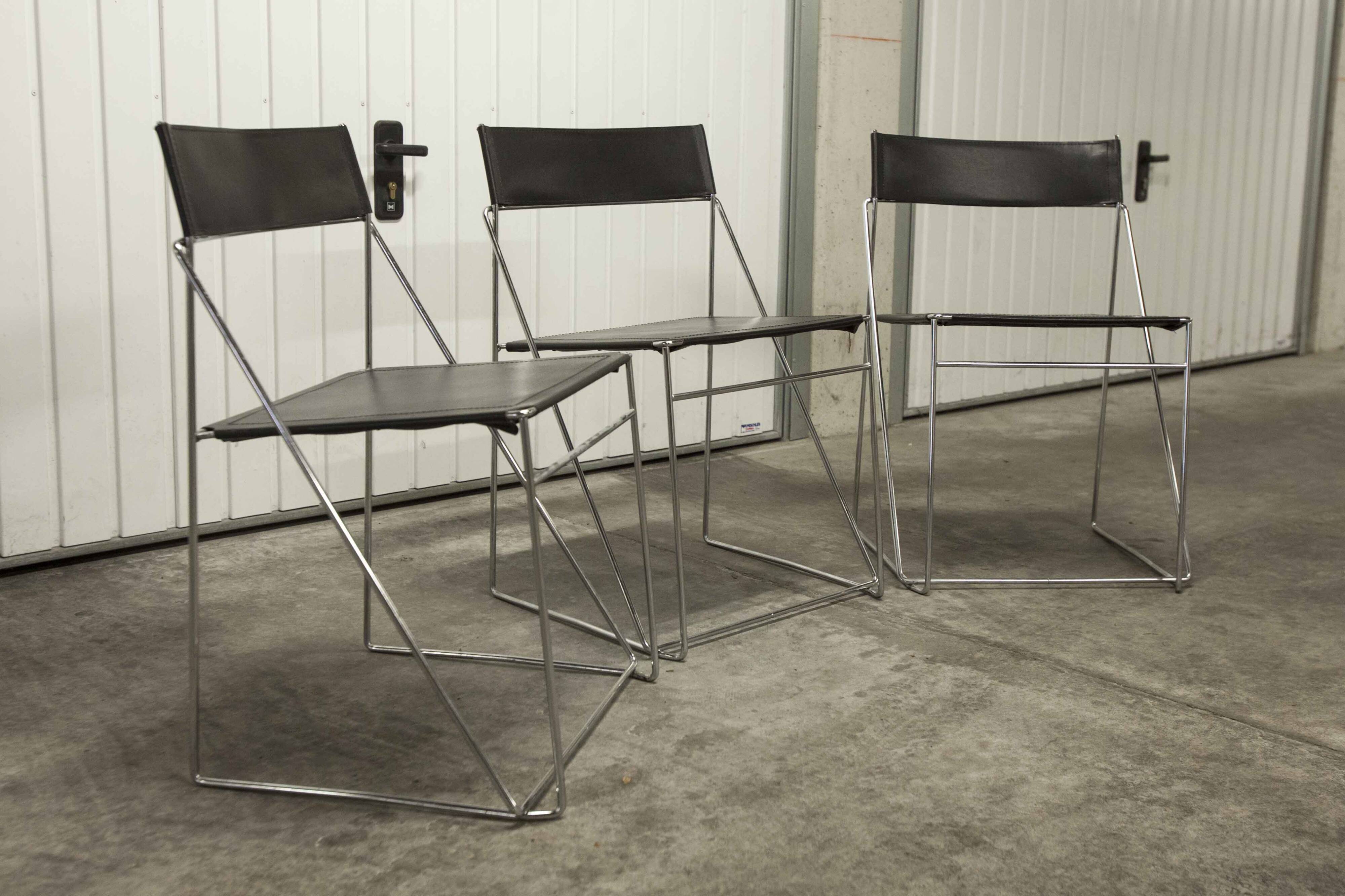 Set of 3 minimalist X line chairs by Niels Jorgen Haugesen for Hybodan