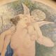 Ancient painting with charming little watercolor depicting youth and love