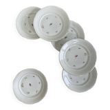 6 flat plates, antique porcelain with flowers and gilding, P L Limoges.