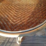 Round rattan and bamboo table, 60s-70s