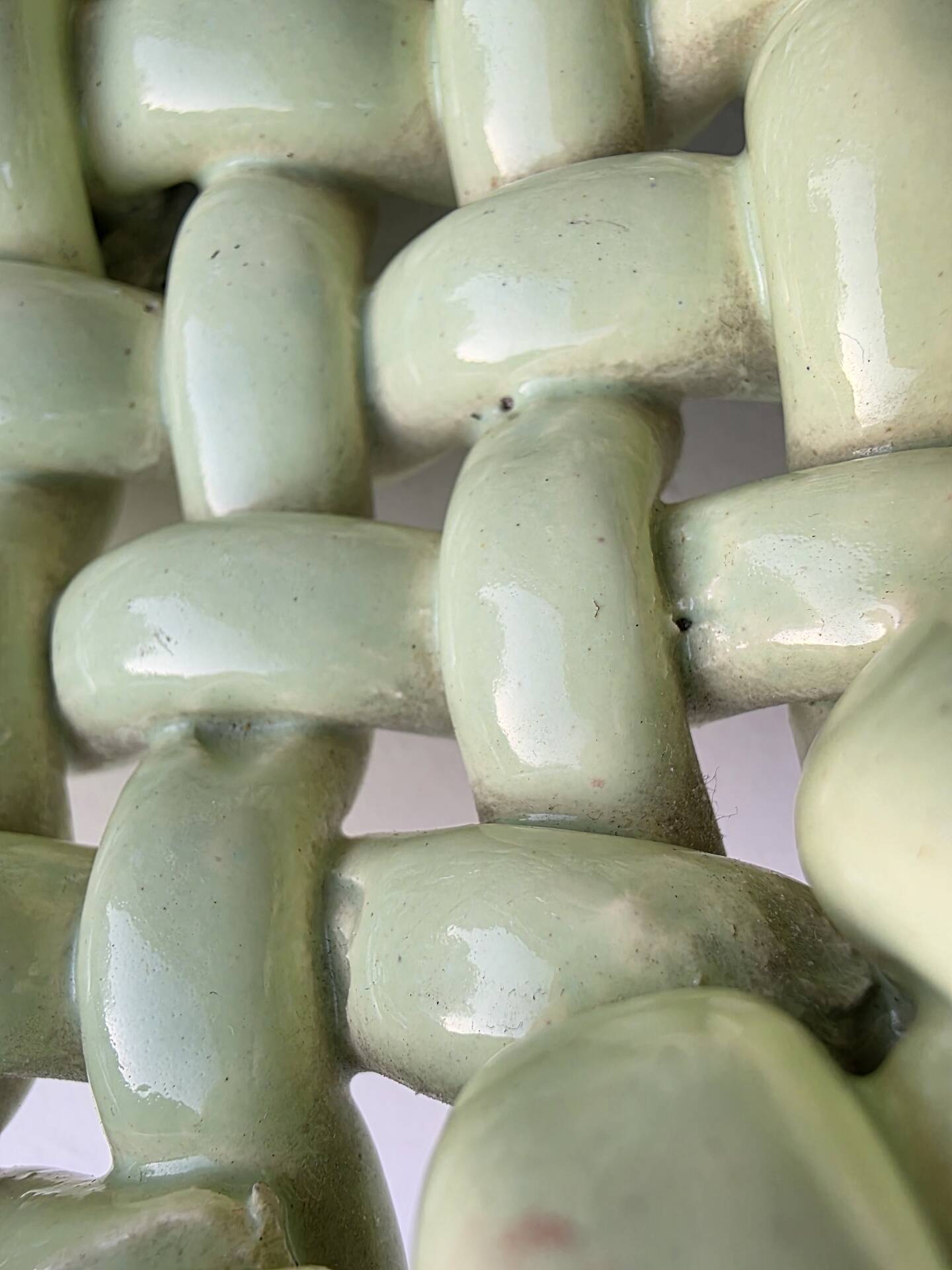 Light green woven ceramic basket Jérome Massier Vallauris