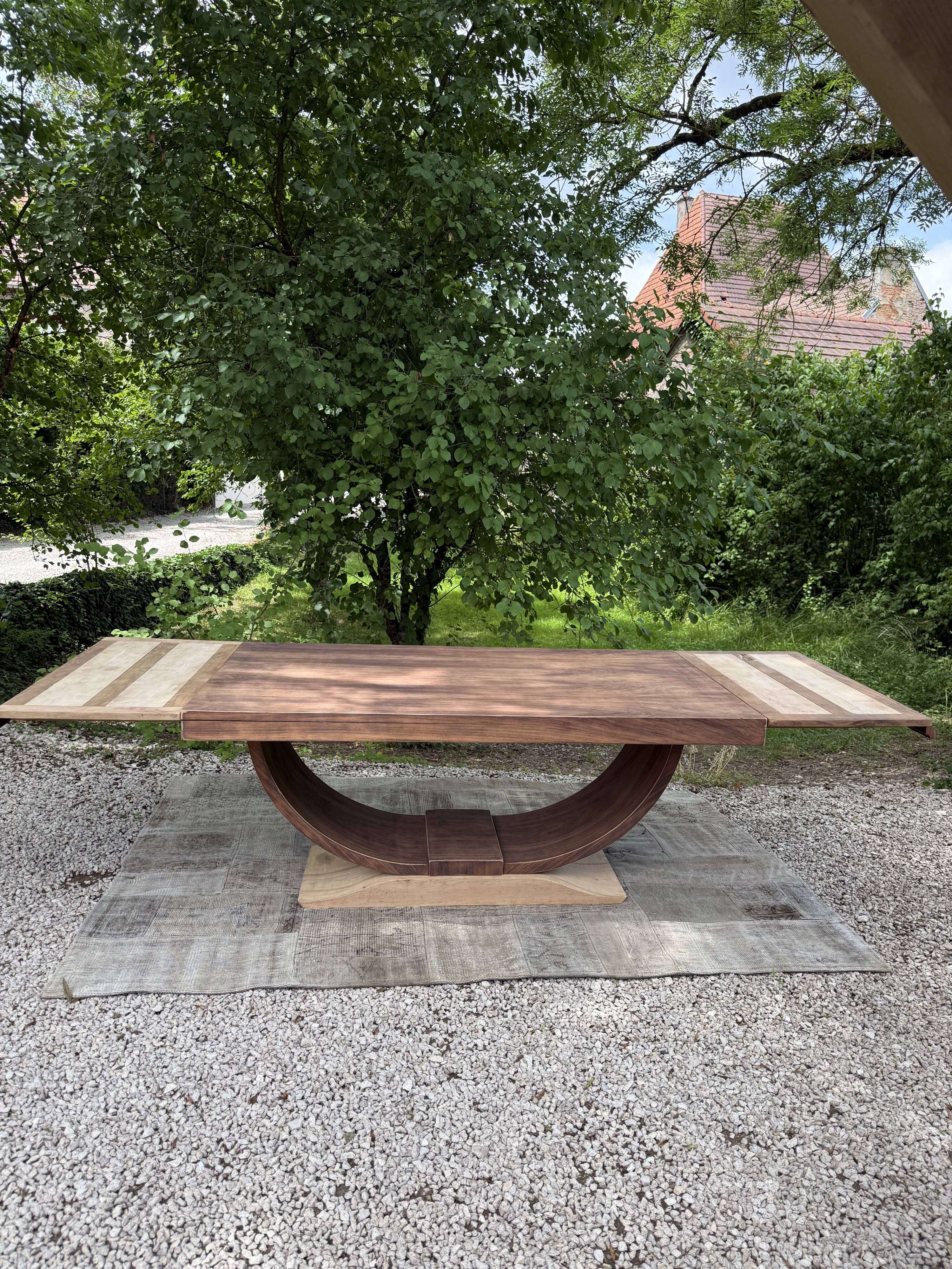 Renovated wooden table with extensions.