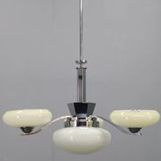 1930s Czech Art Deco chrome chandelier with cream opaline glass shades