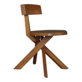 Chaise S34 en orme de Pierre Chapo, années 1980