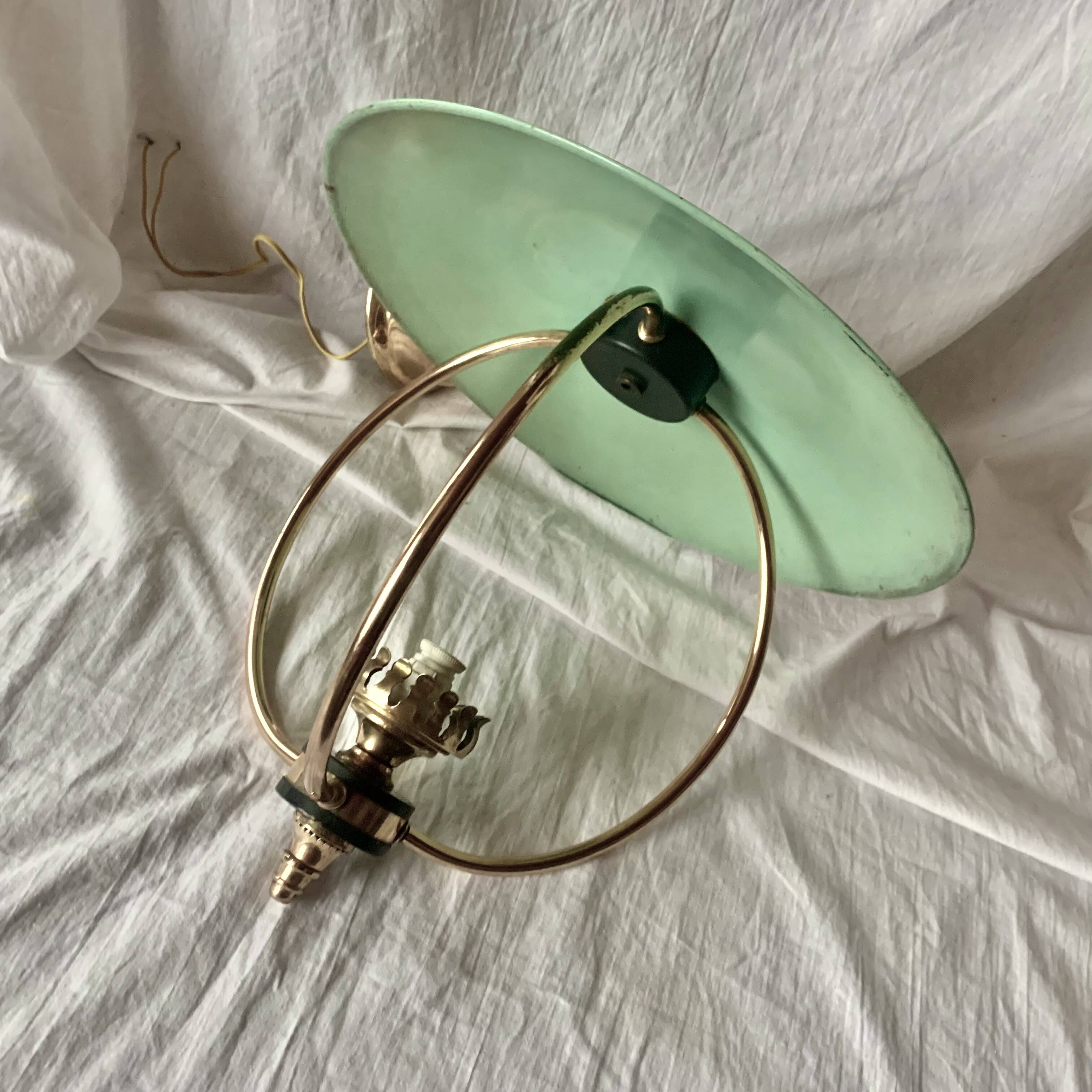 1950s pendant light in green lacquered metal and brass