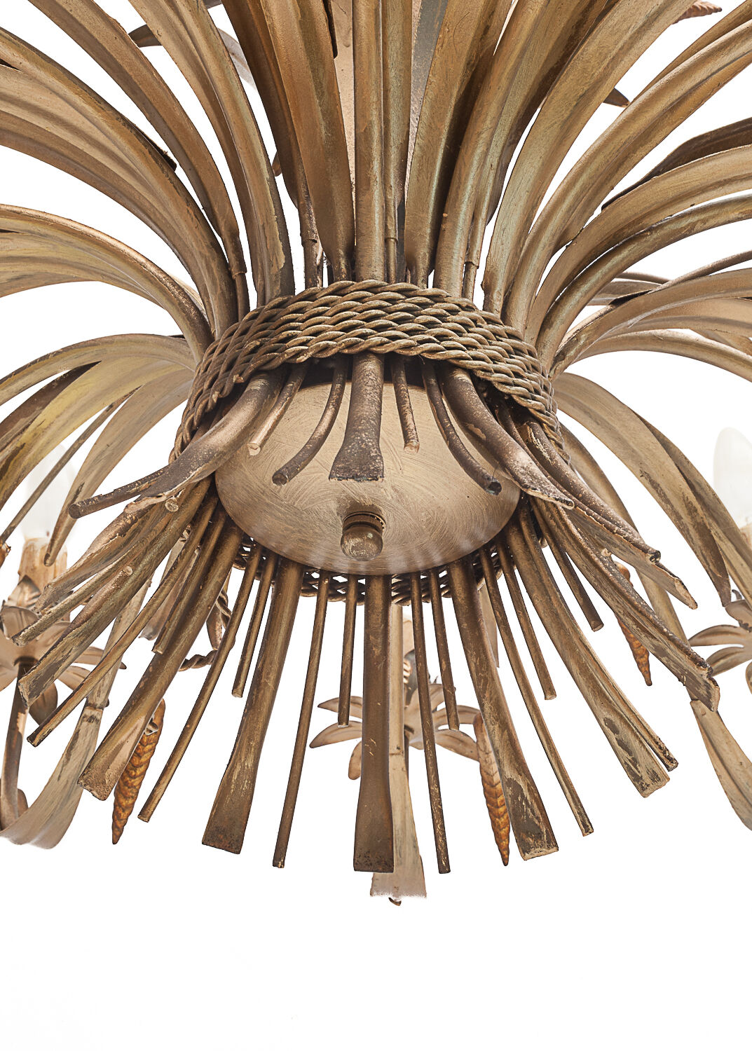 Pair of 12-burner wheat sheaf chandeliers by Hans Kogl