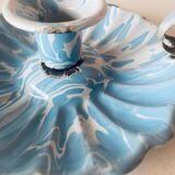 Old blue enameled metal candle holder