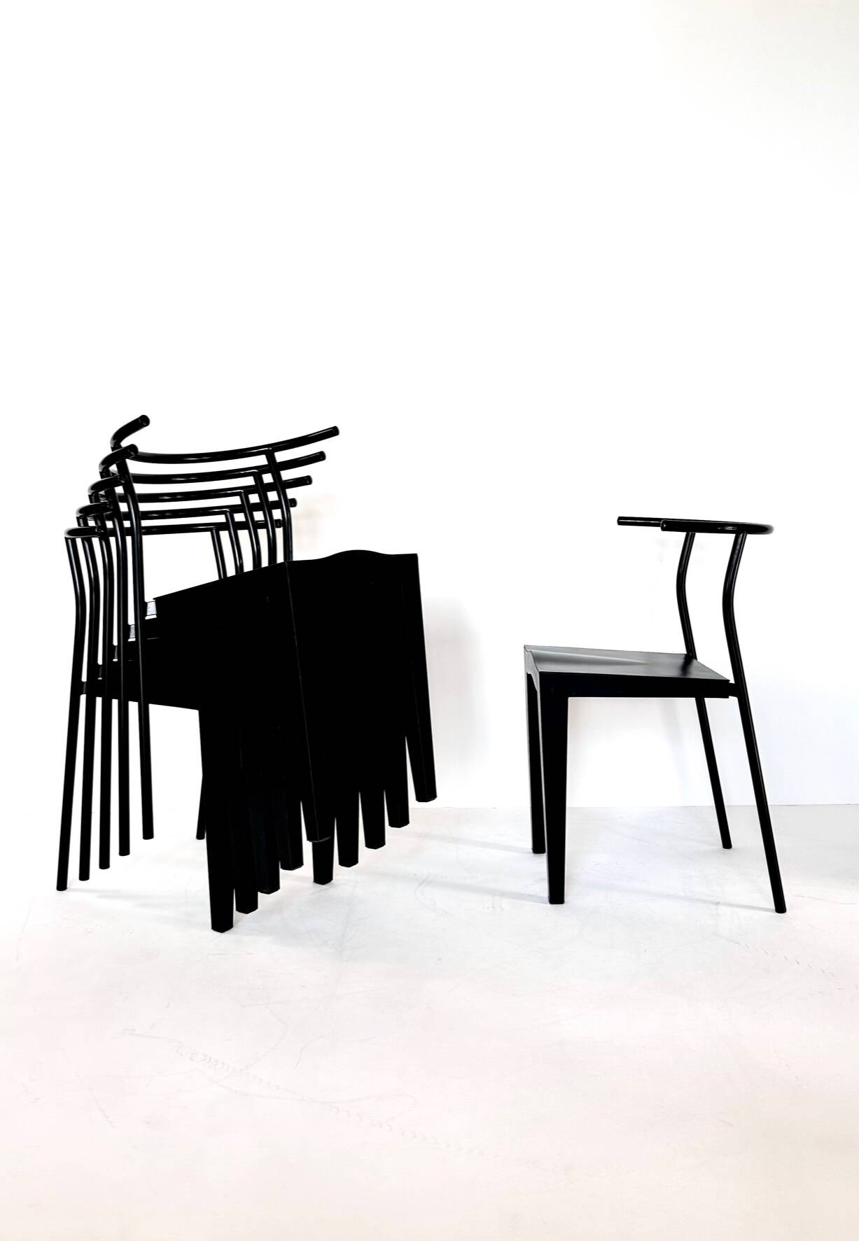 6 black Dr Glob chairs by Philippe Starck for Kartell. Italy 1988.