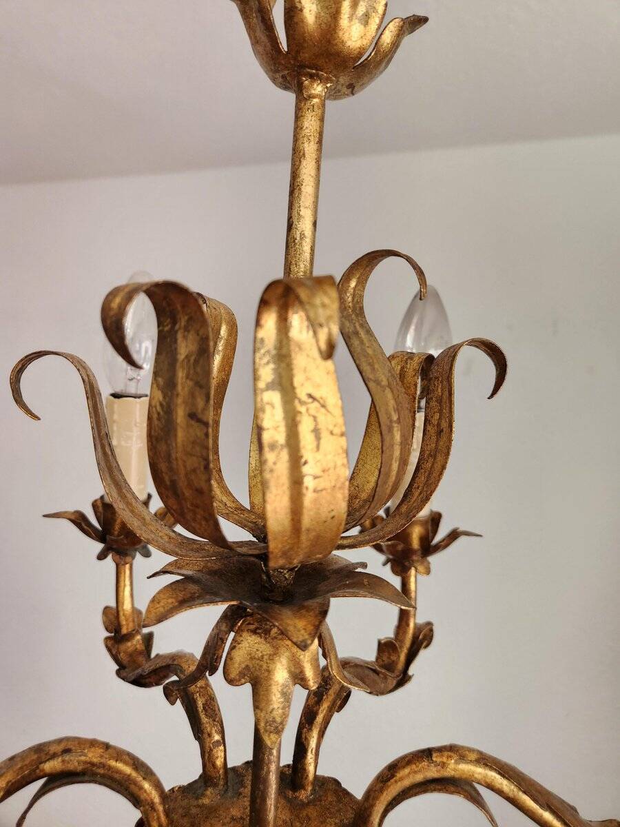 Vintage Hollywood Regency 6 light Chandelier gilded Italy Florence 1950-60