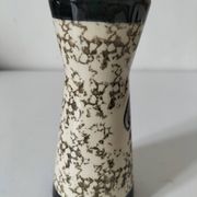 Vintage cream ceramic vase with purple floral decoration and gold highlights