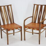 2001 set of walnut and leather dining chairs, set of 6
