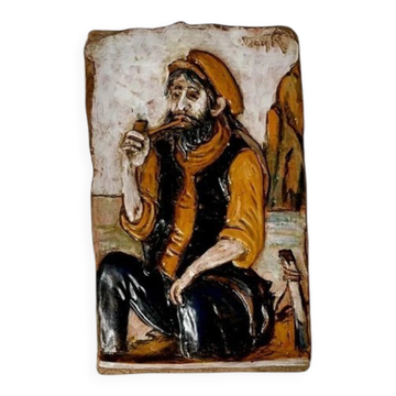 Painted and Glazed Terracotta Relief - Unique Work by Roberto Pucci - 1950s