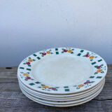 6 flat plates in white Gien ceramic with fruit patterns