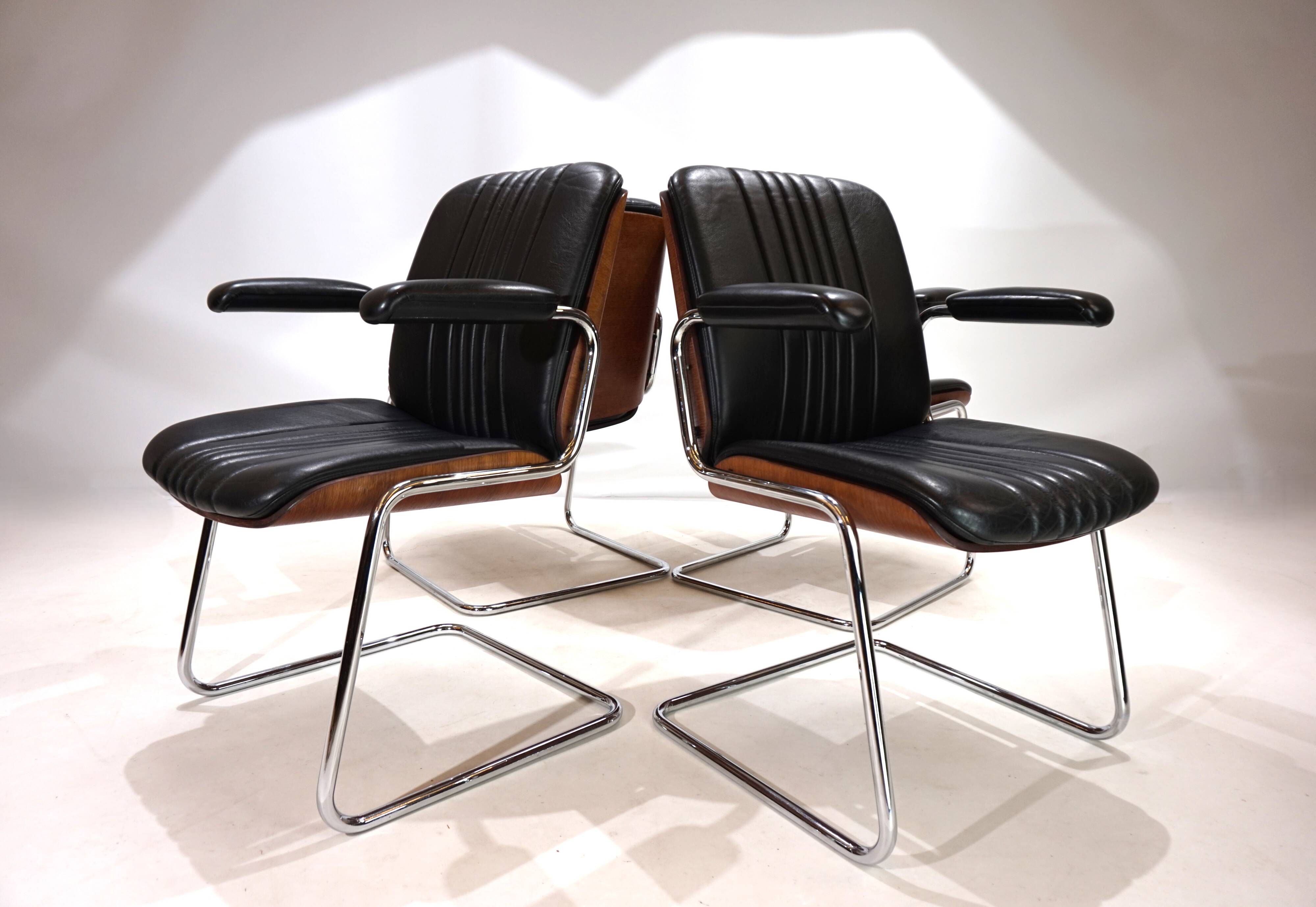 Set of 4 Martin Stoll Leather Dining/Conference Chairs by Professor Karl Dittert