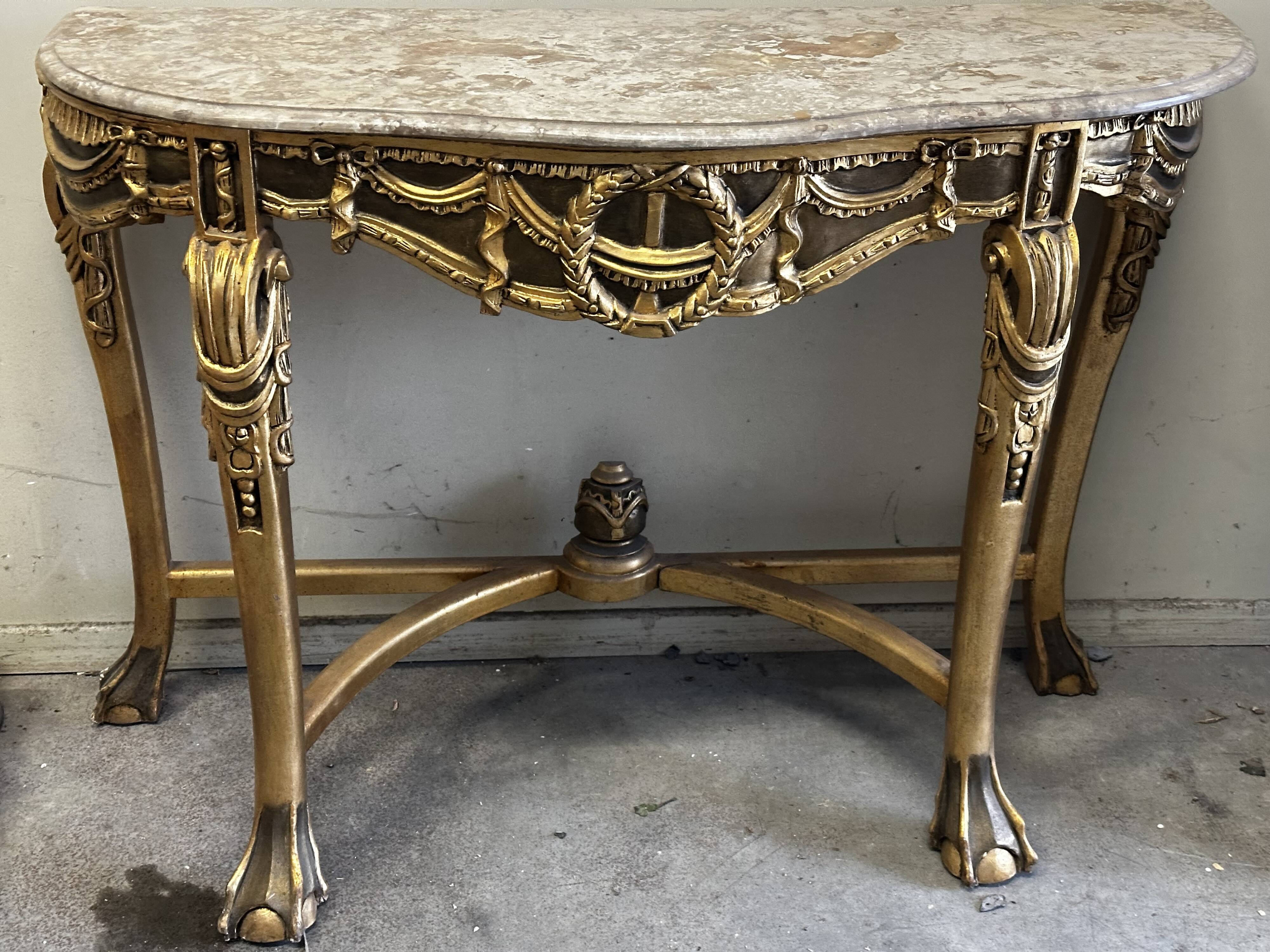 Hollywood Regency Console - Gilded Wood and Marble