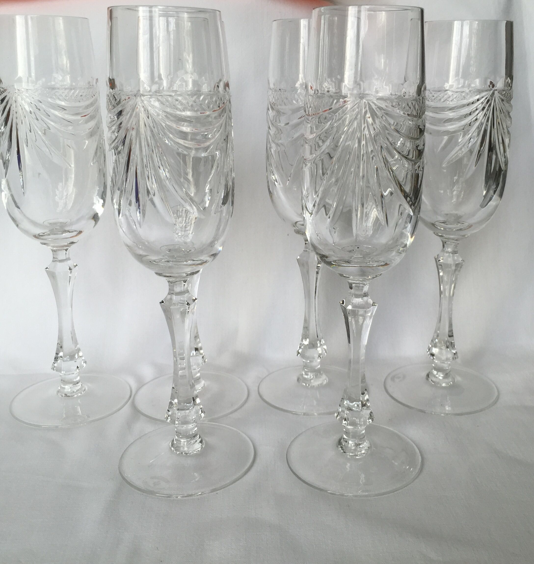 Set of 6 crystal champagne flutes