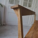 Church bench, end of bed in pitch pine with light oak waxed finish.