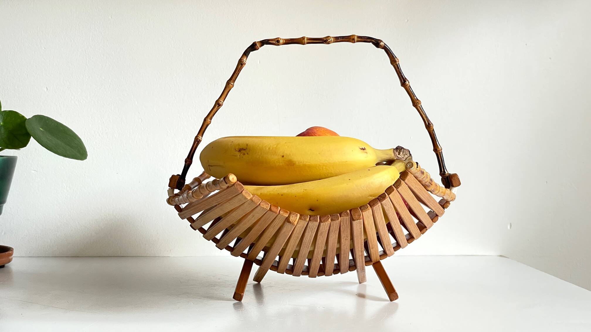 VINTAGE Wooden and Bamboo Fruit CUT BASKET