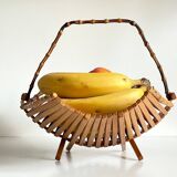 VINTAGE Wooden and Bamboo Fruit CUT BASKET