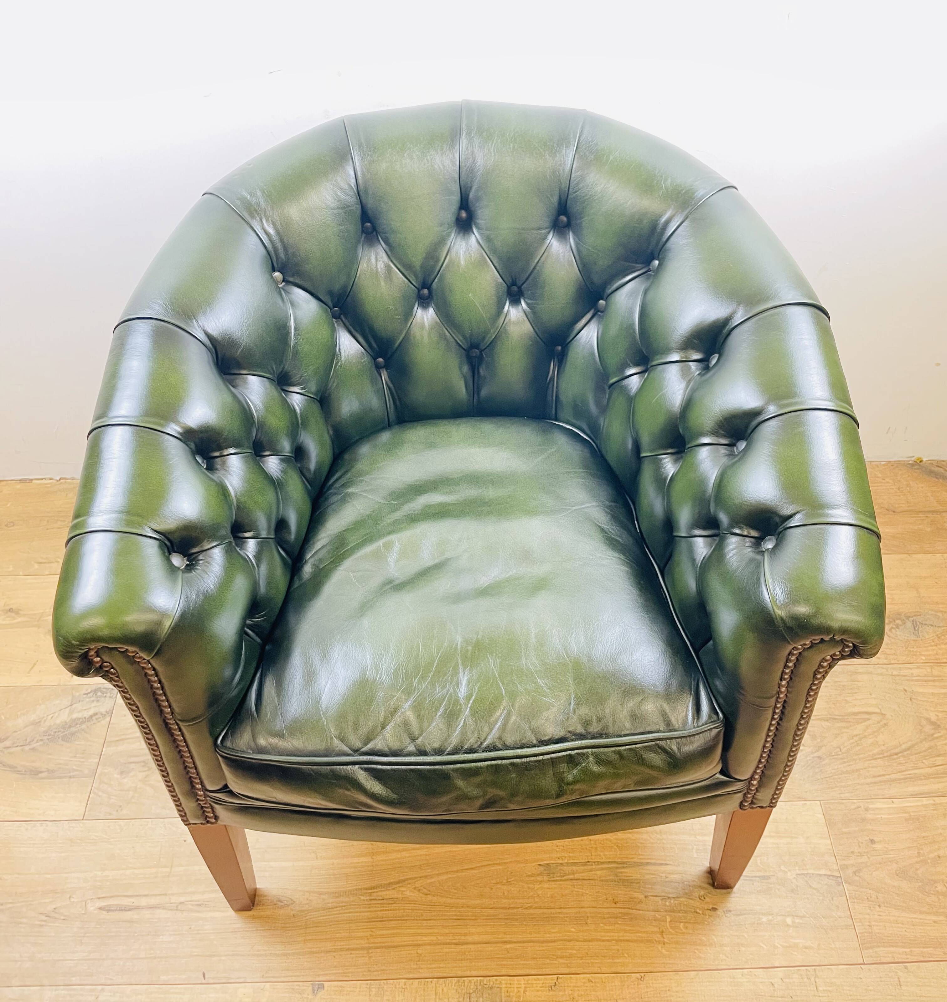 Chesterfield Armchair in English Green Leather