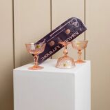 Set of 6 apricot Luminarc Rosaline coupe martini glasses in glass – vintage 1970s France with packaging