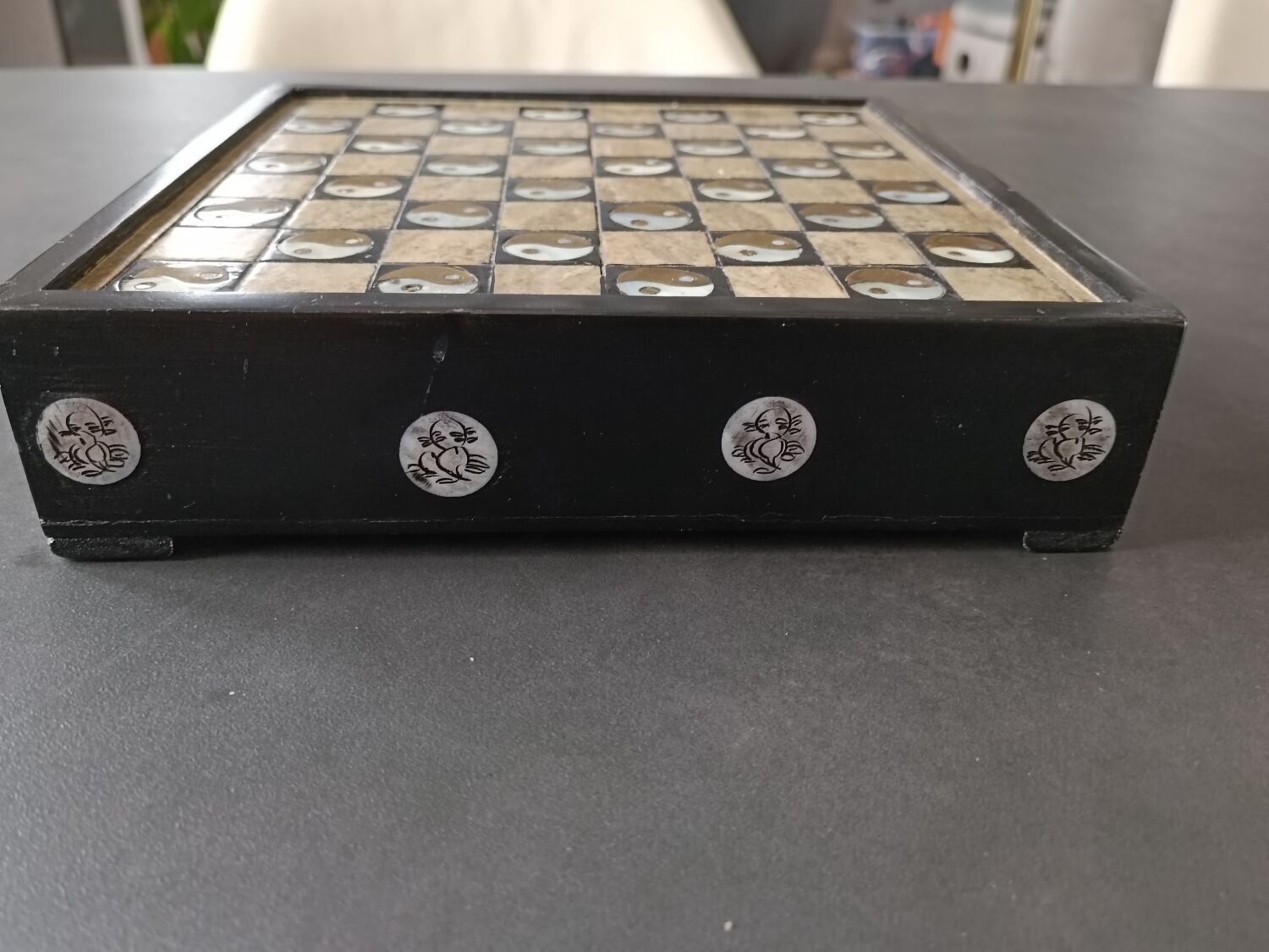 Chess in wood and mother-of-pearl