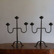 Pair of brutalist bronze candelabra, 1960s