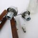 Pair of Scandinavian vintage wall sconces with pull shot, wood and chrome metal. Year 60