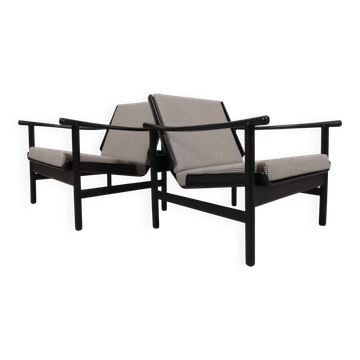 2x wooden Scandinavian arm chairs