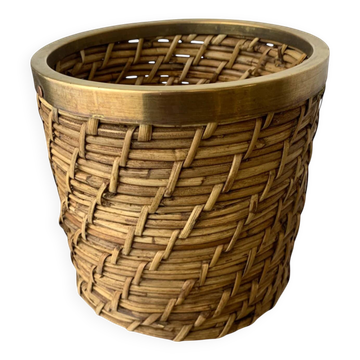Rattan and brass basket, Italy, 1970s, 16 cm diameter