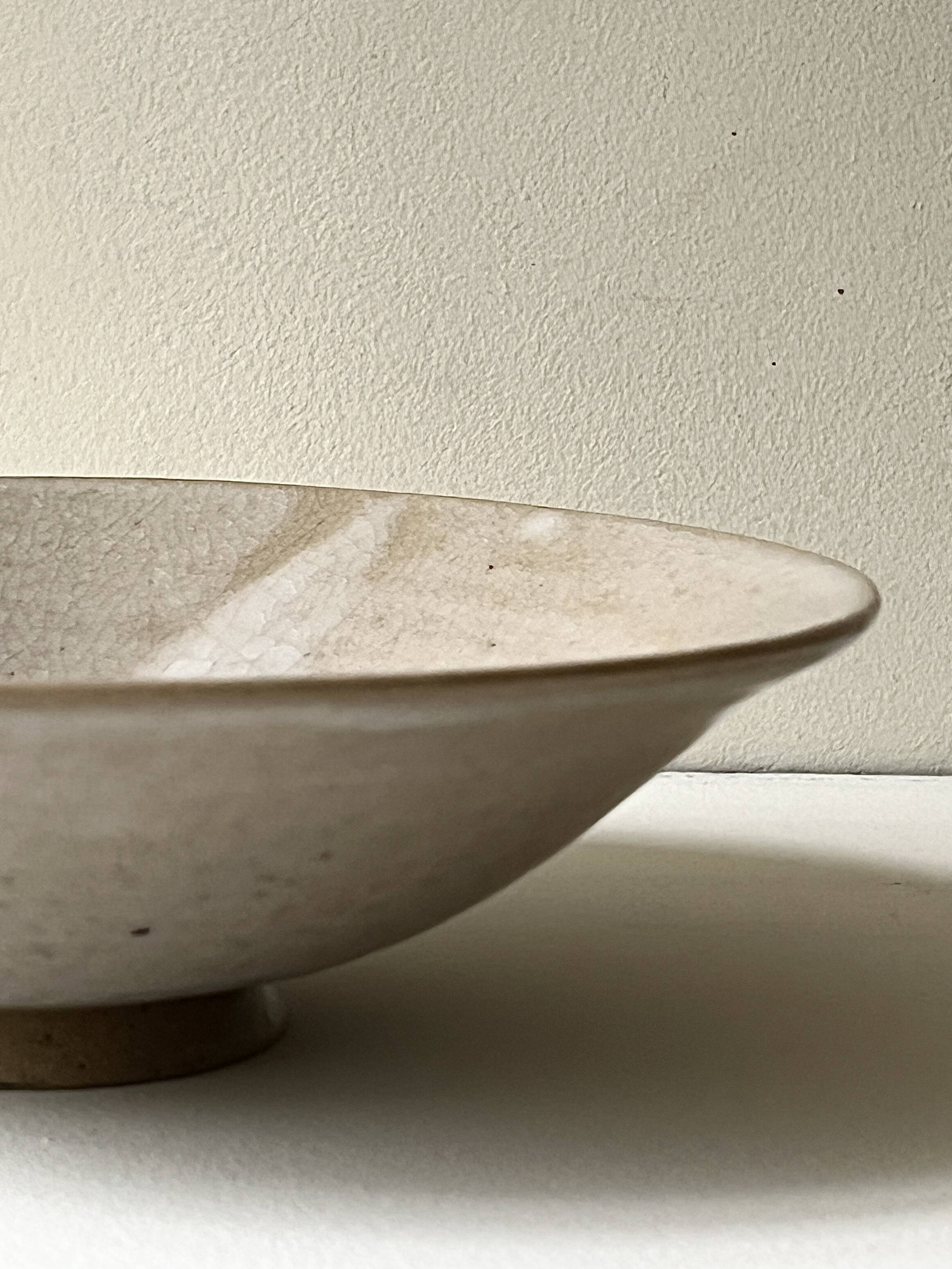 Turned stoneware bowl with crystallisation glaze, Japanese workshop work.