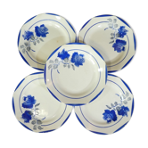 Set de 5 assiettes en faience de Gien modèle Rosemonde bleu no digoin