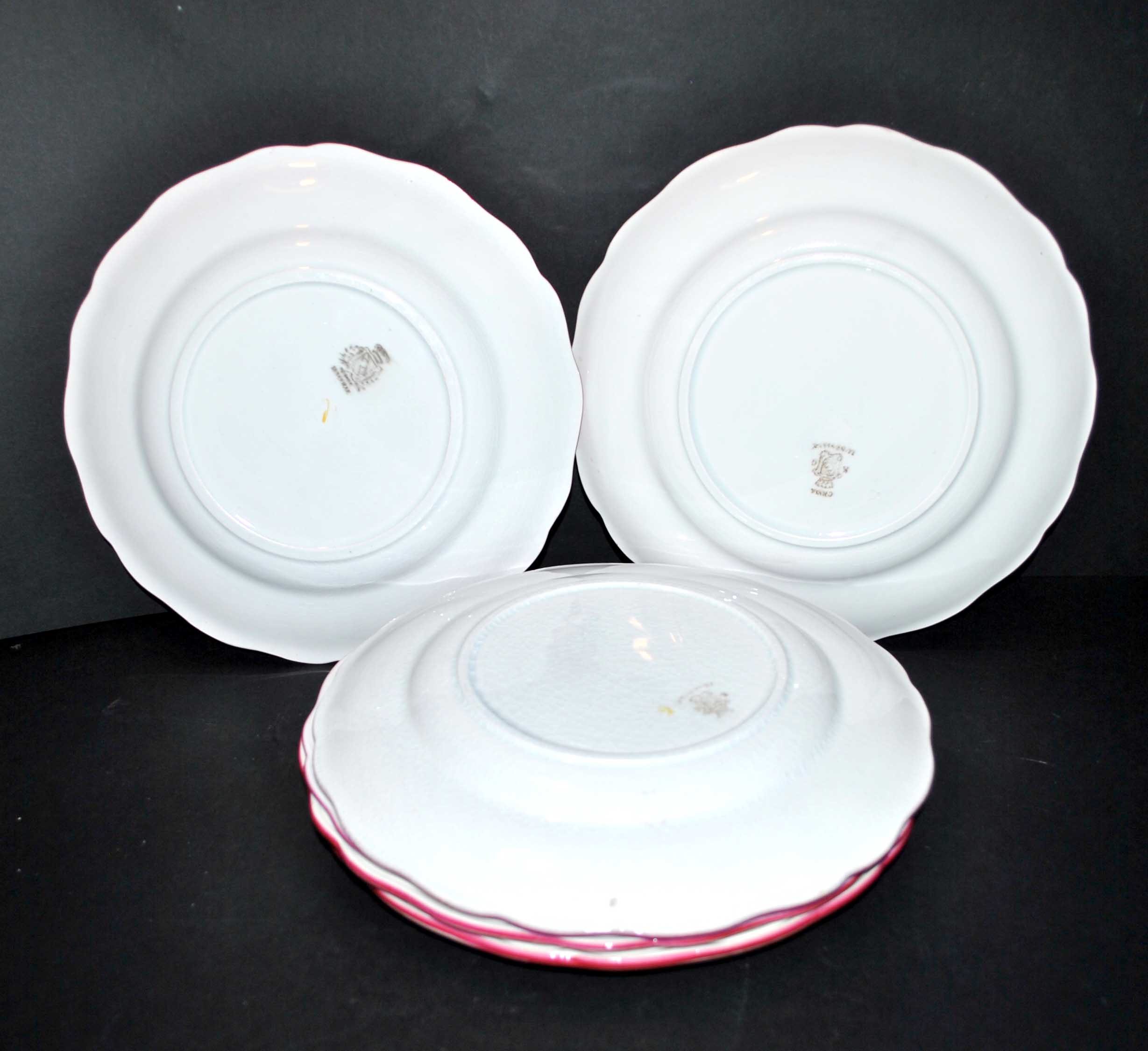 Set of 6 flat plates in Lunéville earthenware - Lamppost model with painted roses