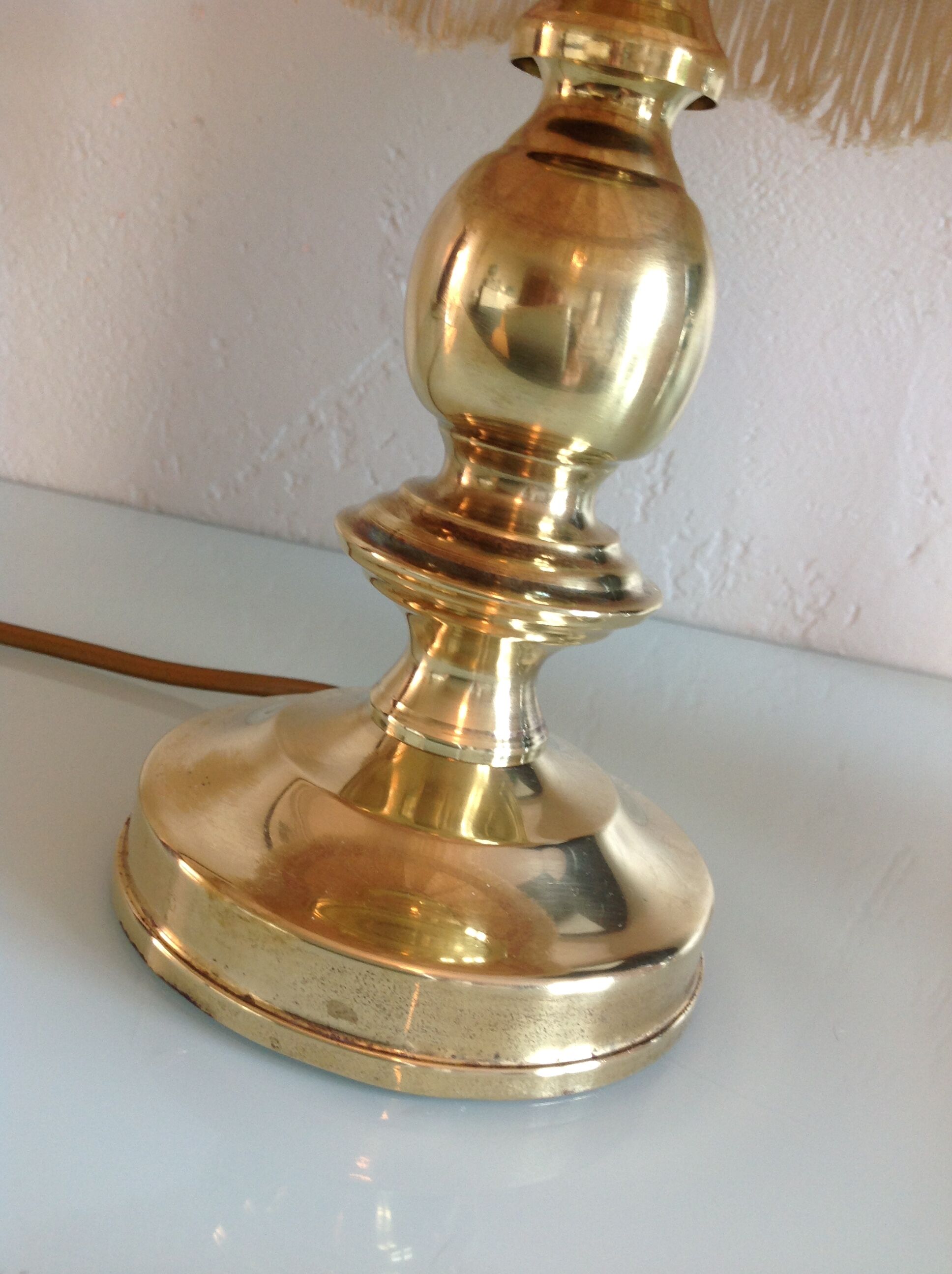 Brass bedside lamp and pink/vintage lampshade 60s-70s